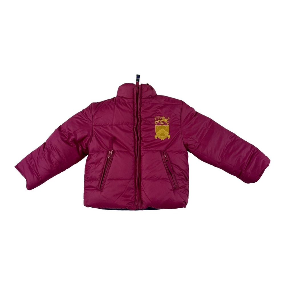 Ralph Lauren Girls Reversible Down Puffer Jacket Navy Pink Stripe 2T Coat - Picture 3 of 4